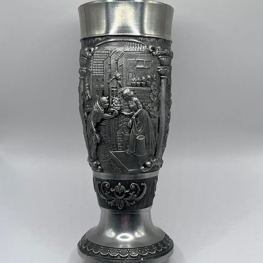 Vintage Kirk Pewter Goblet Chalice 95% Tin – Ka-e5– 6” Relief Scenes